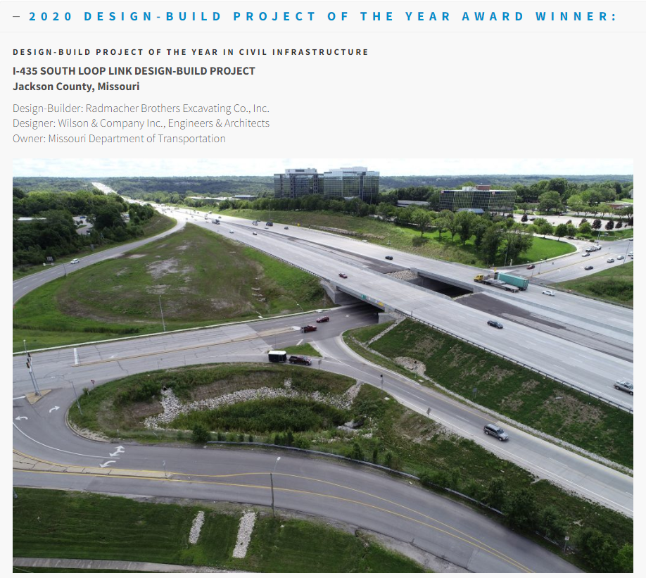 Image of the 2020 Design-Build Project of the Year award, going to this project.