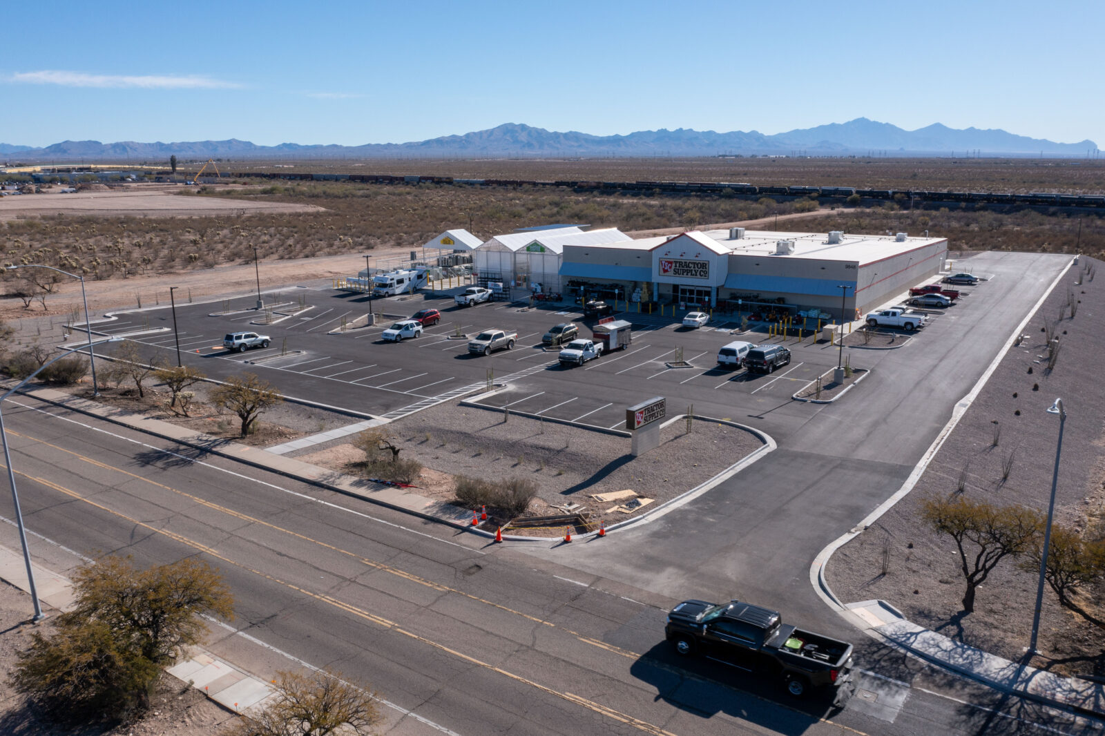 Aerial image of a Tractor Supply Co store and parking lot