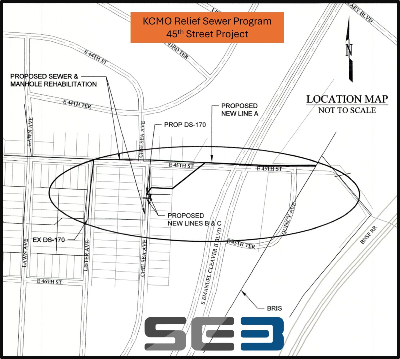 Image of a map of a city, with proposed sewer lines marked.