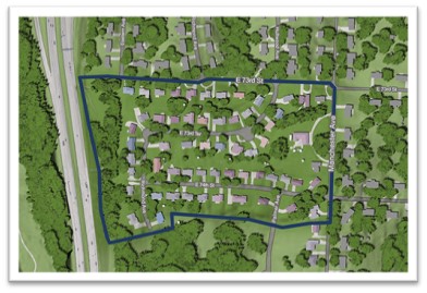 Image of a map of a neighborhood, with the area to be worked on shown.