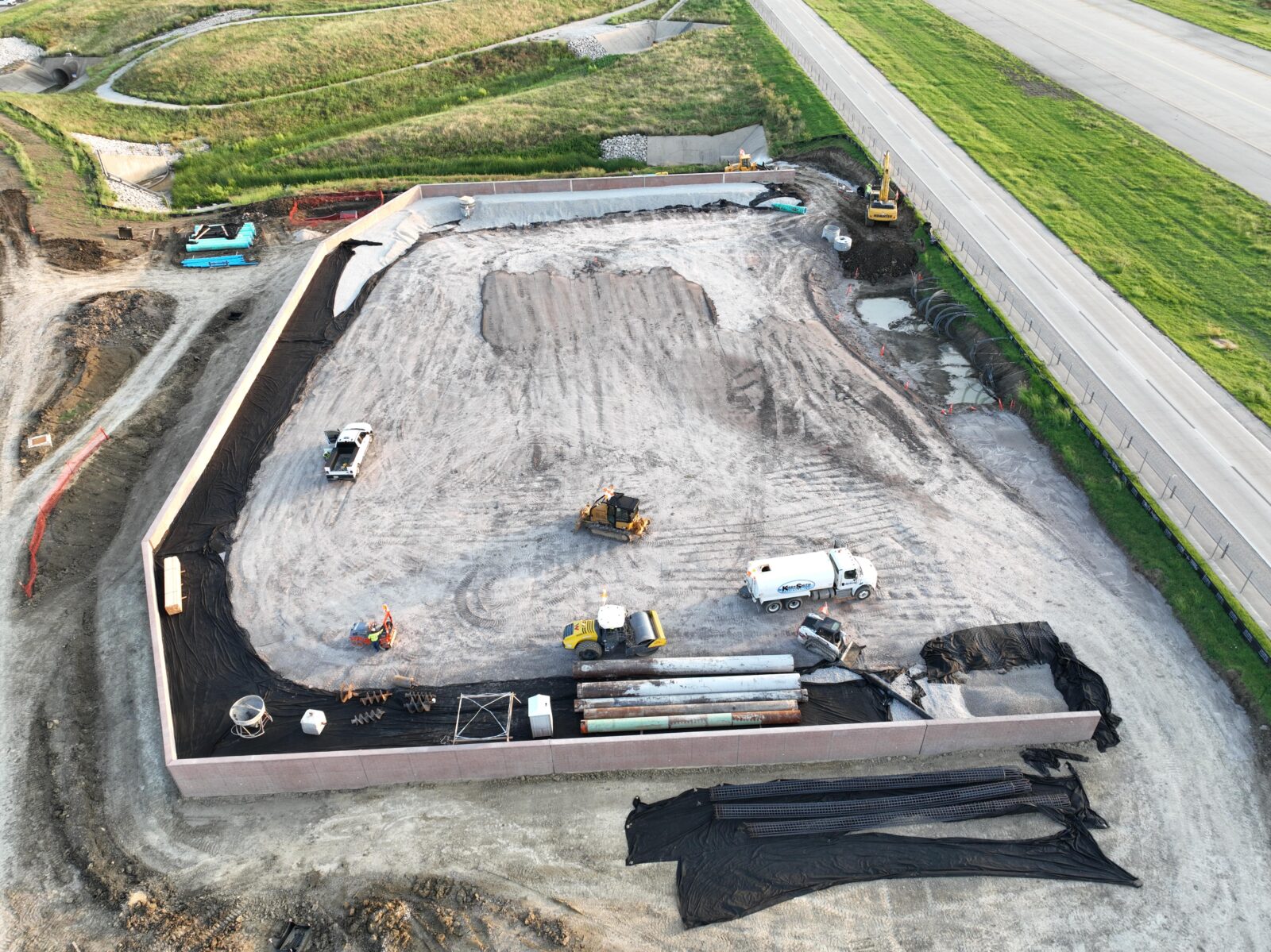 An aerial image of a vault building being constructed.