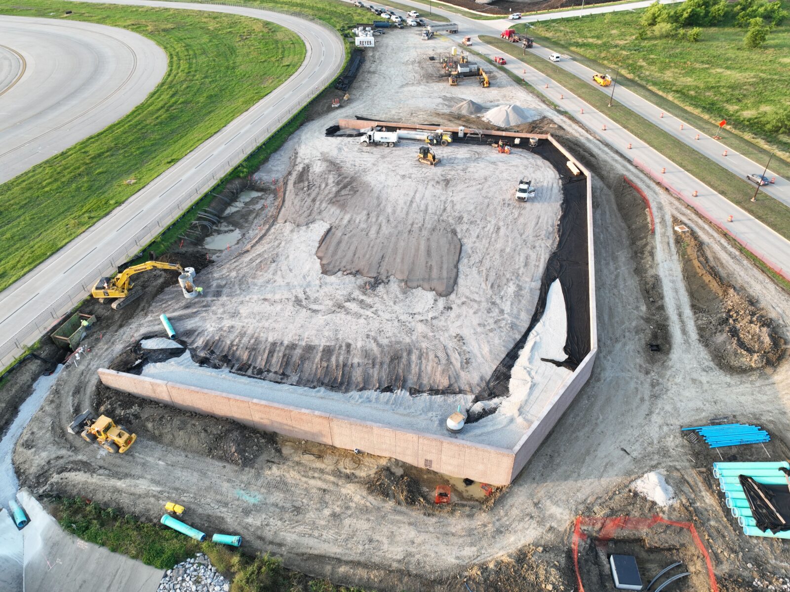 An aerial image of an electrical vault being constructed.